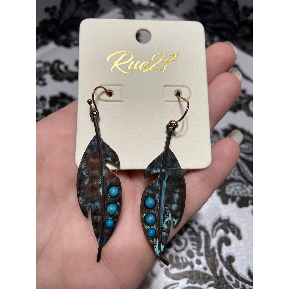 Rue 27 leaf with turquoise earrings